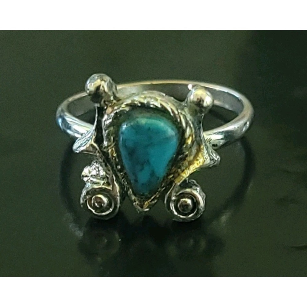 Turquoise Color Teardrop Cabochon Ring Size 6.5 Silver Tone Southwestern Boho
